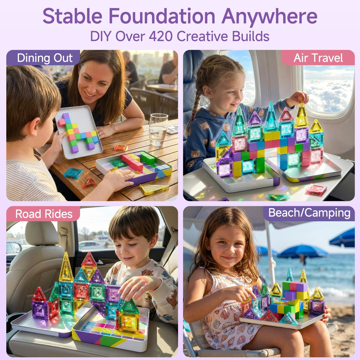 TinyTrek 3-in-1 Magnetic Tiles & Blocks Travel Set (48 Pieces)