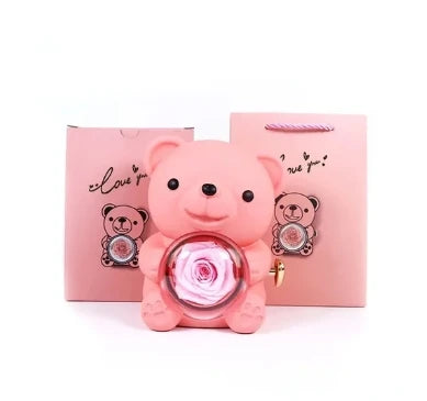 Eternal Rose Bear with Engraved Necklace