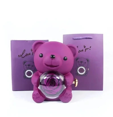Eternal Rose Bear with Engraved Necklace