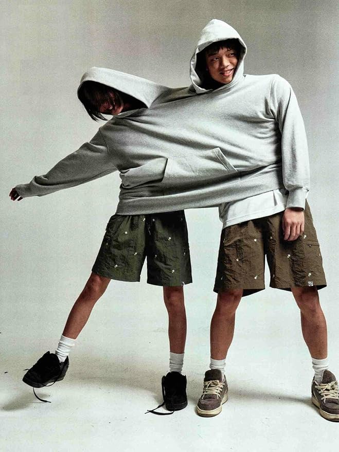Mens Womens Two Person Ugly Hoodie Intimate Loose Solid Sweatshirt One-Piece Couples Pullover Holiday Party Jumpers Tops