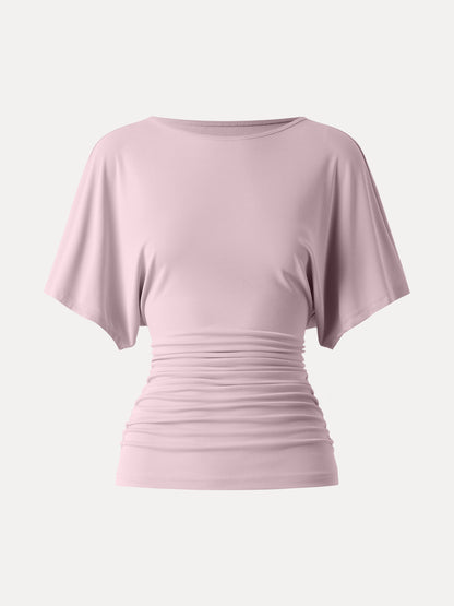 Effortless Boatneck Batwing Sleeve Side Ruched Top