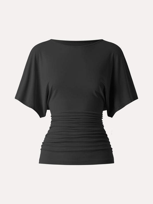 Effortless Boatneck Batwing Sleeve Side Ruched Top