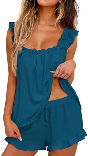 Womens Pajamas Set 2 Piece Rufflle