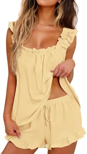 Womens Pajamas Set 2 Piece Rufflle