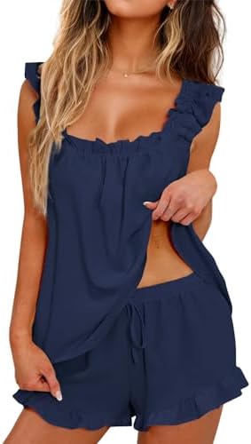Womens Pajamas Set 2 Piece Rufflle