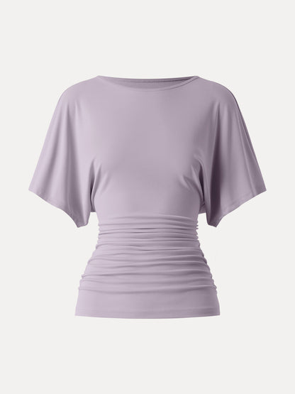 Effortless Boatneck Batwing Sleeve Side Ruched Top