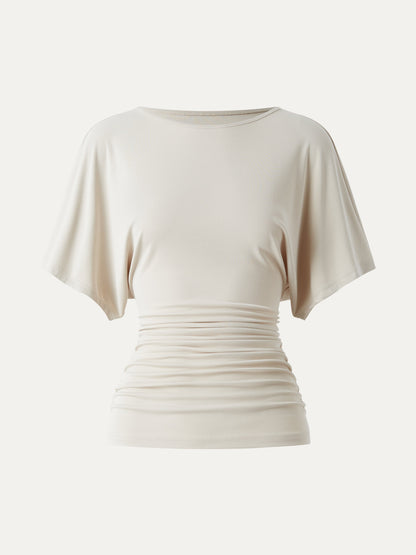 Effortless Boatneck Batwing Sleeve Side Ruched Top