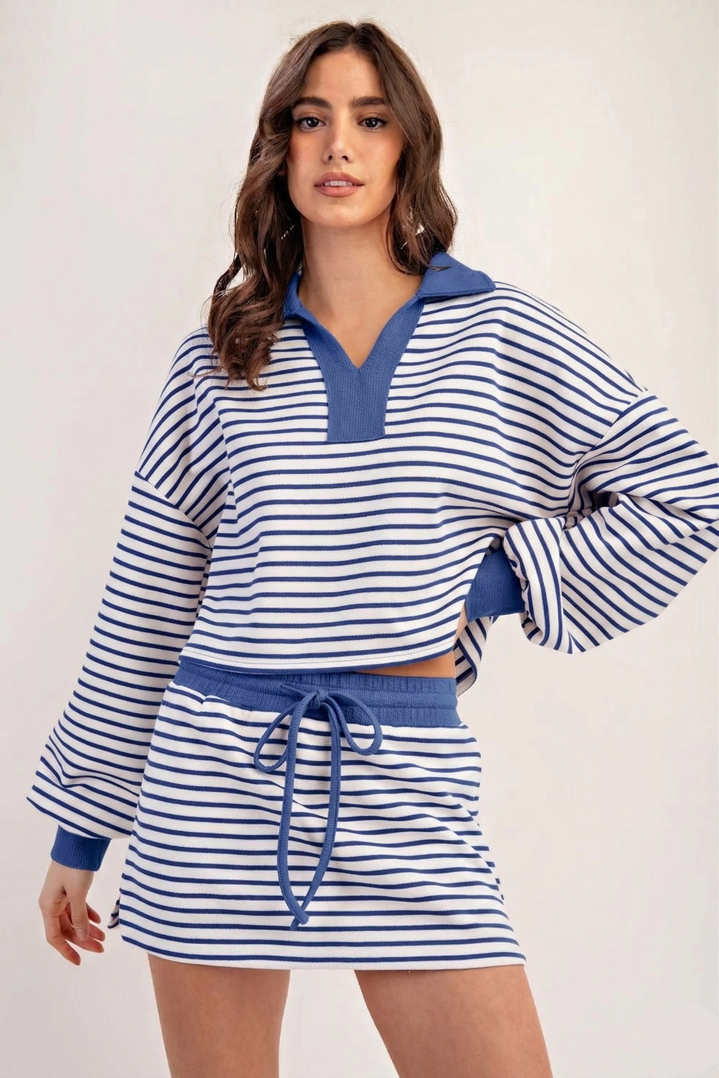 Striped Drawstring Mini Skort Set