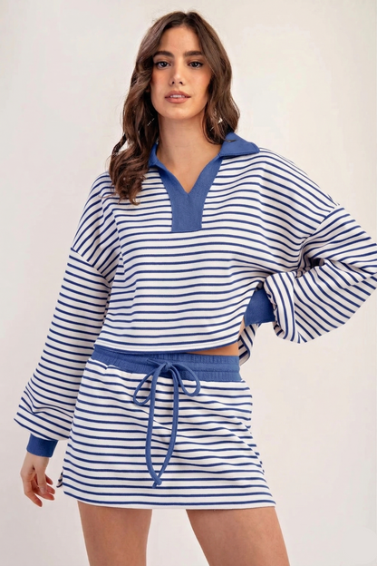 Striped Drawstring Mini Skort Set