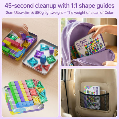 TinyTrek 3-in-1 Magnetic Tiles & Blocks Travel Set (48 Pieces)