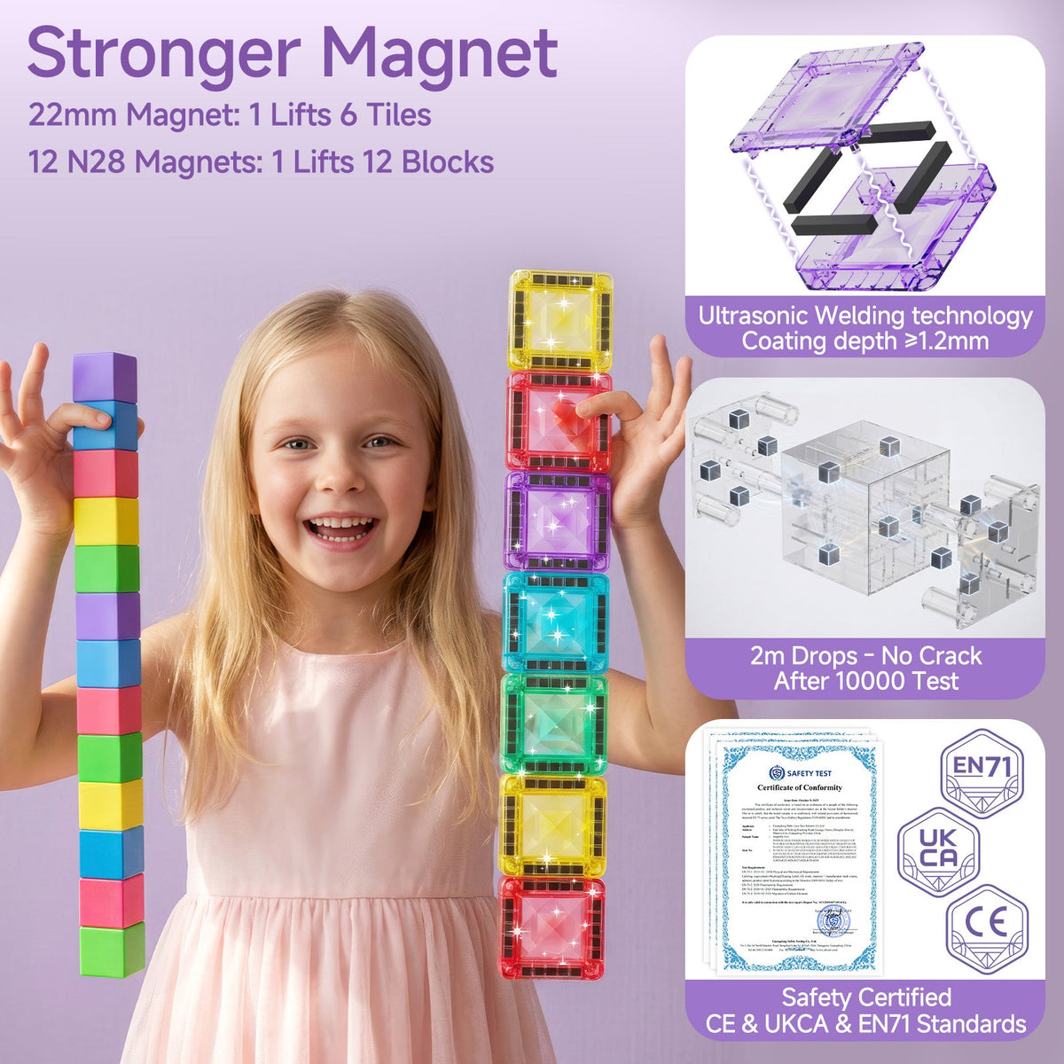 TinyTrek 3-in-1 Magnetic Tiles & Blocks Travel Set (48 Pieces)