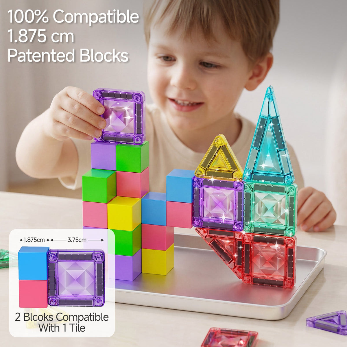 TinyTrek 3-in-1 Magnetic Tiles & Blocks Travel Set (48 Pieces)