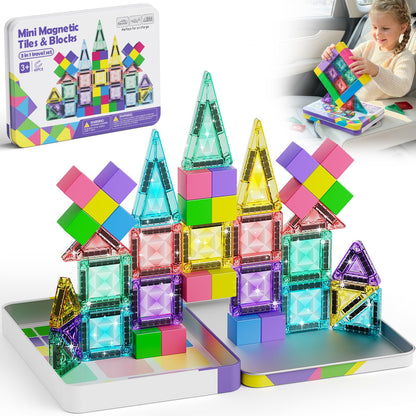 TinyTrek 3-in-1 Magnetic Tiles & Blocks Travel Set (48 Pieces)