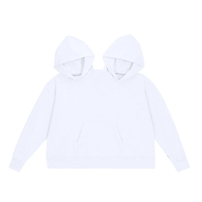 Mens Womens Two Person Ugly Hoodie Intimate  Loose Solid Sweatshirt One-Piece Couples Pullover Holiday Party Jumpers Tops