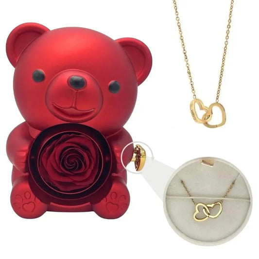 Eternal Rose Bear with Engraved Necklace