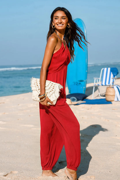 Plunge Halter Jogger Jumpsuit