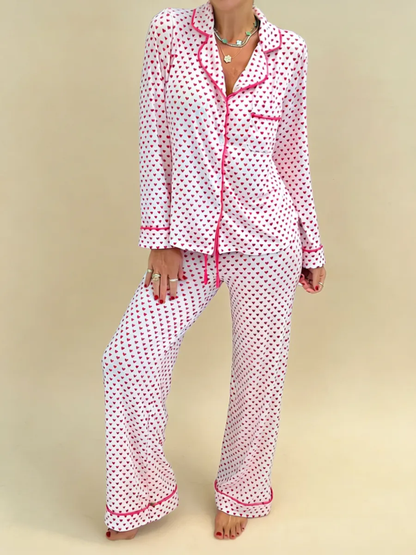Pink Heart Wide Leg Pajama Set